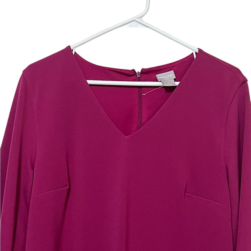 Chicos magenta v-neck 3/4 sleeve shift dress - Picture 4 of 12